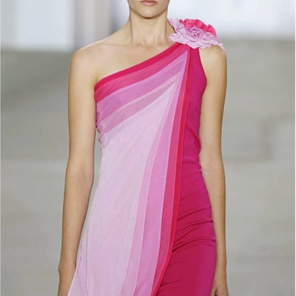Temperley London One-Shoulder Pink Gradient Dress with Floral Shoulder